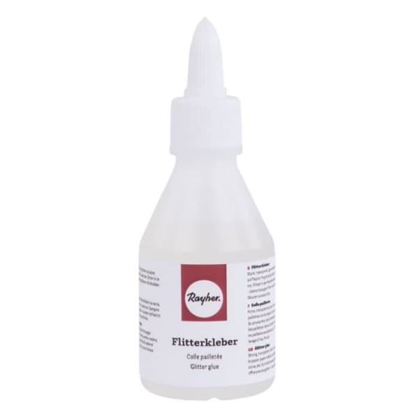 Glasflaska med lim för glitter - Rayher - 100 g - Stark transparent lim - Vattenbaserad - Liten lukt