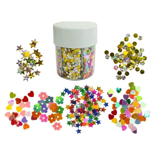 Glittersprinklerkruka, blomma, stjärna, hjärta och rund ca 60g