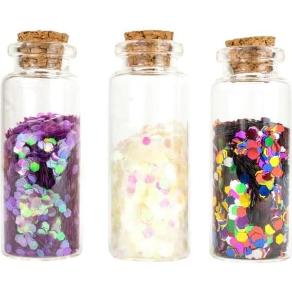 Glasflaska med iriserande glitter 18g x 3st