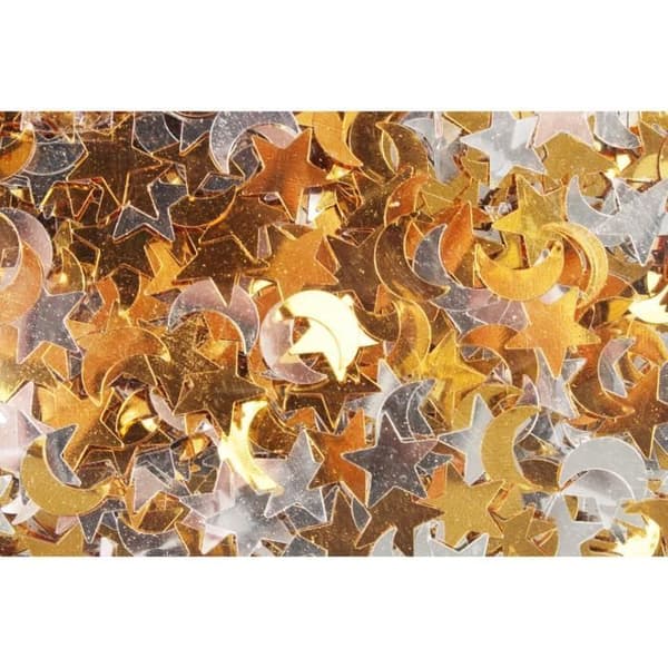 Paljetter månar och stjärnor guld, silver, röd, grön 1cm x 50 grs - MegaCrea DIY