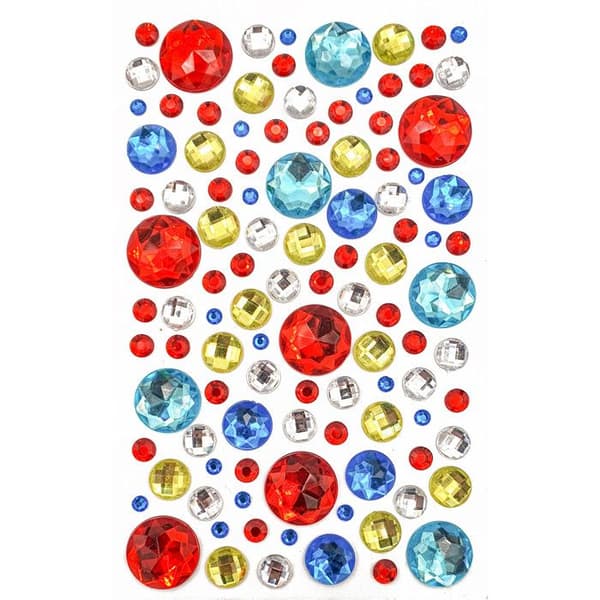 Runda strass klistermärken ljusa färger 0,9 till 1,8 cm 109 stycken