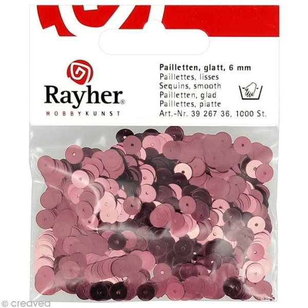 Platt paljett 6 mm Metallic rosa - 1000 st - Vuxen - Blandat