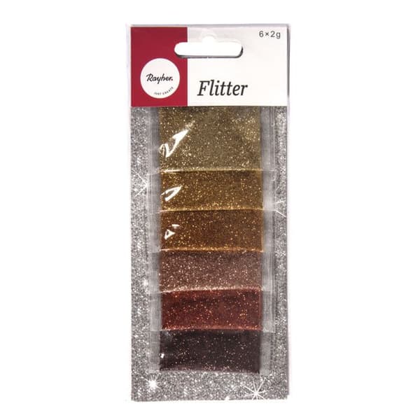 Glitter Powder Mix - , guld / koppar, 6 färger på 2g, 12g