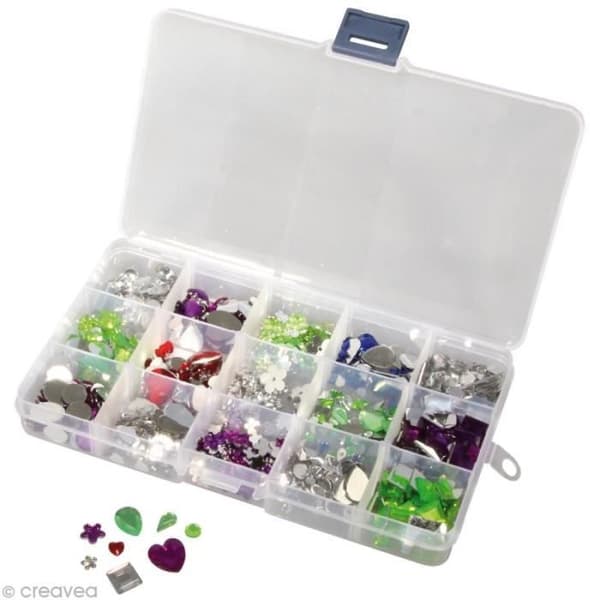 Rhinestone och sten kit att limma - Box med cirka 1000 - Sortiment av färger och storlekar