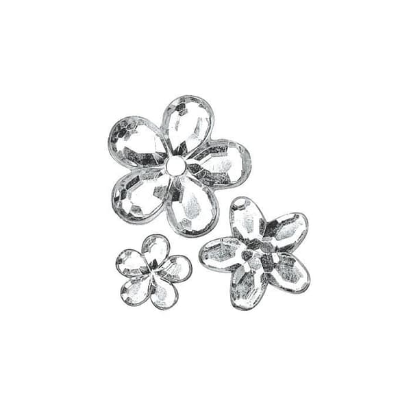 Akryl strass blommor, kristall, 5,8,10mm, tab-bag 310 st