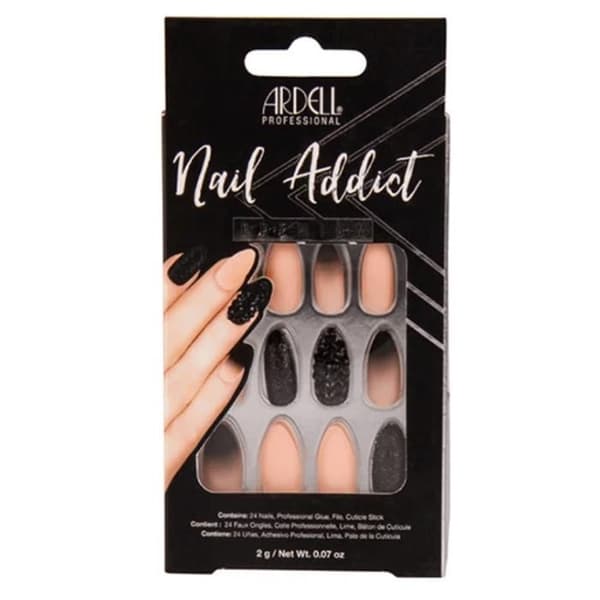 Konstgjorda Naglar - Ardell - Svart Nitar &amp; Rosa Ombre - 28 stycken - Glitter - Lim inkluderat