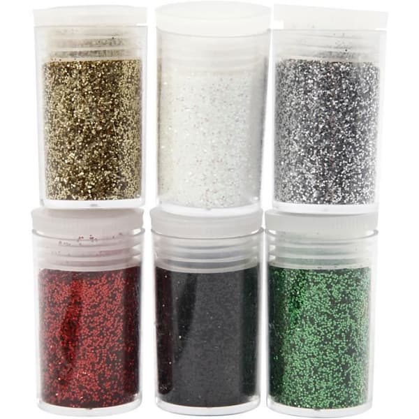 Creativ Company 28588, Glitter Pencil Kit, svart, guld, grön, röd, silver, vit, 6 färger, glödlampa, 30 g