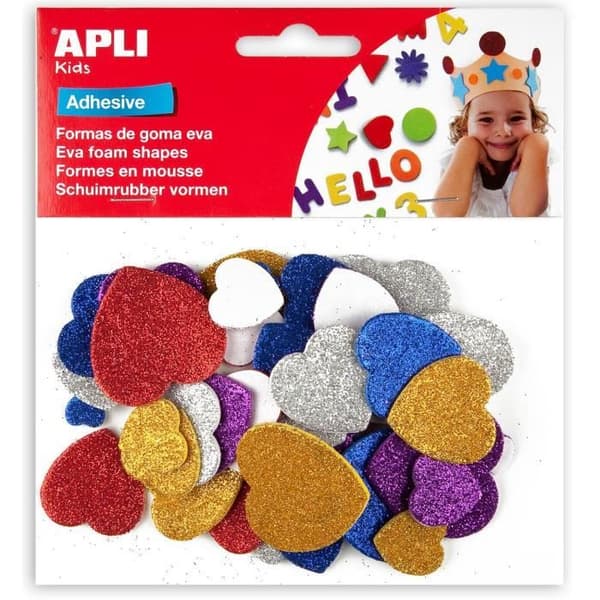 Påse med 50 självhäftande glitterskumhjärtan
