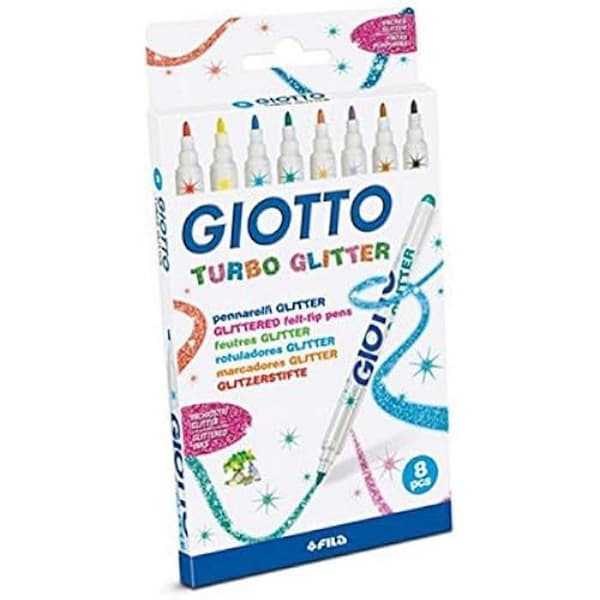 Glittriga tuschpennor - GIOTTO - Turbo Glitter - 8 färger - För barn - 10-pack
