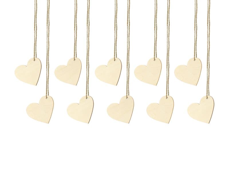 Placeringkort/tags trä hjärta, 10-pack