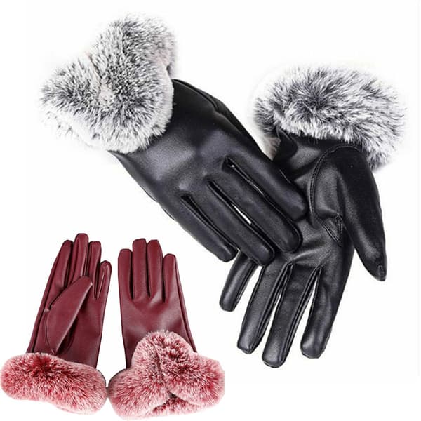 Winter PU Leather Full Finger Touch Screen Warm Gloves