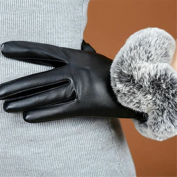 Winter PU Leather Full Finger Touch Screen Warm Gloves