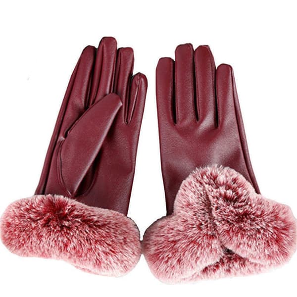Winter PU Leather Full Finger Touch Screen Warm Gloves