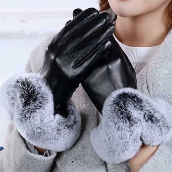 Winter PU Leather Full Finger Touch Screen Warm Gloves