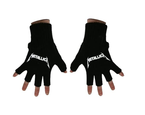 Metallica Gloves Classic Spiked Band Logo Official Fingerless Black One Size