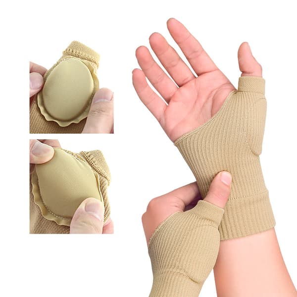 INF Håndleds tommelfingerstøtte kompressionshandsker 1 par Beige