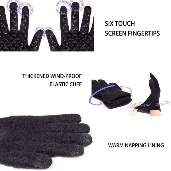 Vinterhandskar - Ej specificerat - Stickad - Touchskärm - Svart - Ambidextra - Storlek L