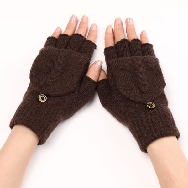 INF Cable Knit Flip Top Handsker kaffe