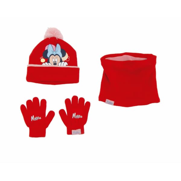 Hat, Gloves and Neck Warmer Minnie Mouse Lucky Röd