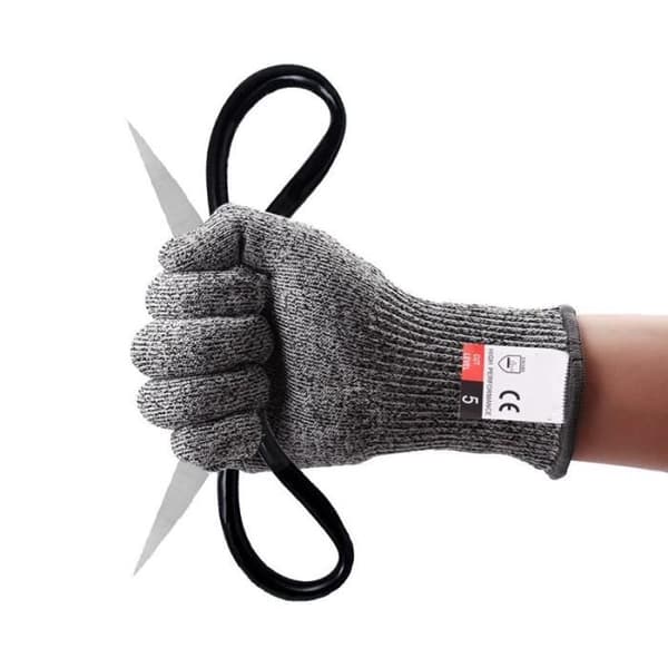 GANT FÖR TOUCHSKÄRMS, Grå sida-M--Skärskyddshandskar, 1 par, knivbeständig, rostfritt ståltråd