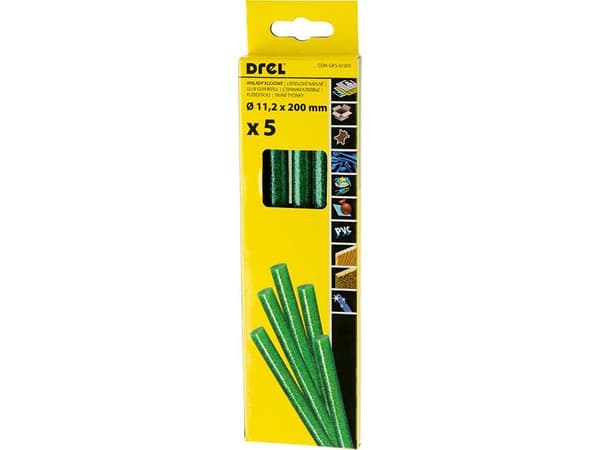 Hot glue sticks 11,2 mm × 200 mm, with sequins, green-colored, 5 pcs.