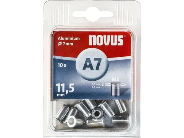 Novus Office 106440800 Blindnittemøtrik (Ø x L) 7 mm x 11.5 mm M5 Aluminium Aluminium 10 stk