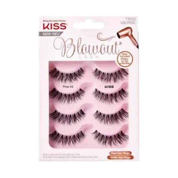 KISS Pixie 02 Ögonfransar - Multipack med 4 par med lim ingår - Full och stark volym - Svart