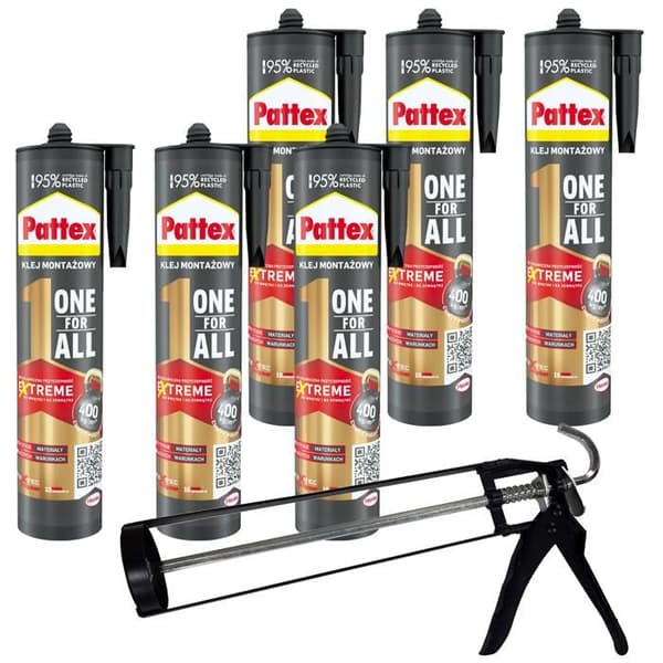 6x Pattex One4All Snabblim 440g + Skelettpress