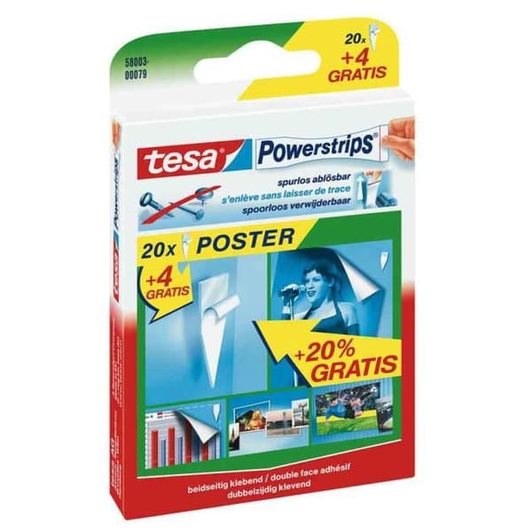 Lim för affischer - TESA - Powerstrips POSTER - enkel, restfri fastsättning - 20 stycken