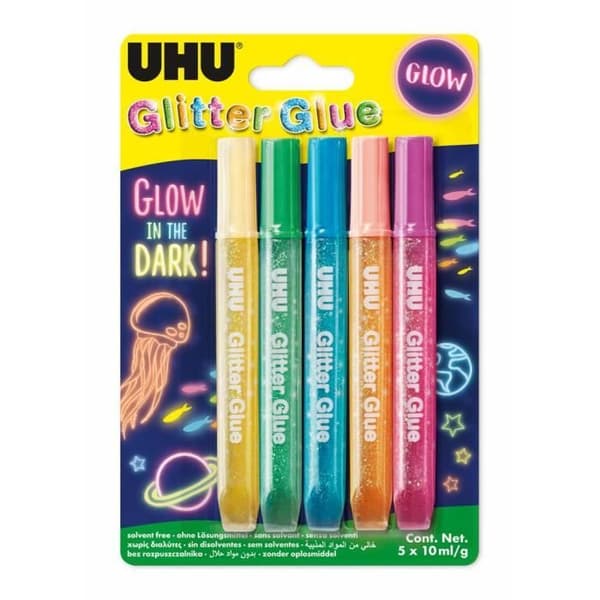 UHU GLITTER GLUE Glow in the dark 5x10ml