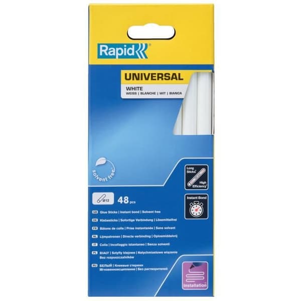 Lim - RAPID - Ø12mm - 48 stänger - Vit - Hög flöde - Torktid 15 sek.