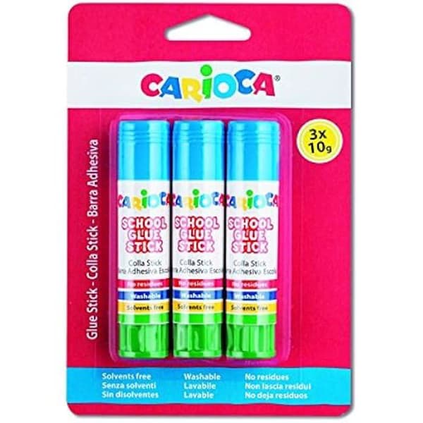 Limsticka - CARIOCA - 42781 - Blister med 3 - 10 g - Lösningsmedelsfri och tvättbar