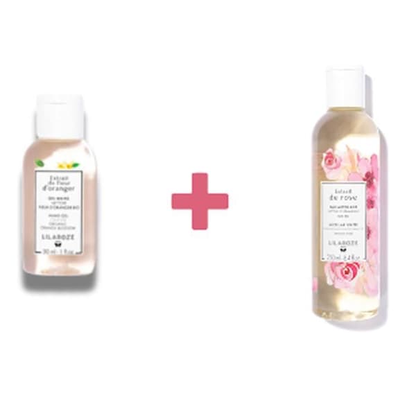 Lilaroze Pack – Micellärt rengöringsvatten med ekologisk rosextrakt 200ml + Handrengöringsgel med apelsinblomsextrakt 100ml