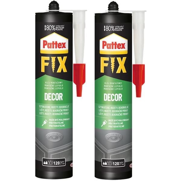 2x PATTEX FIX DECOR 380G DEKORATIV MONTERINGSLIM FÖR INOMHUS, VATTENTÅLIG