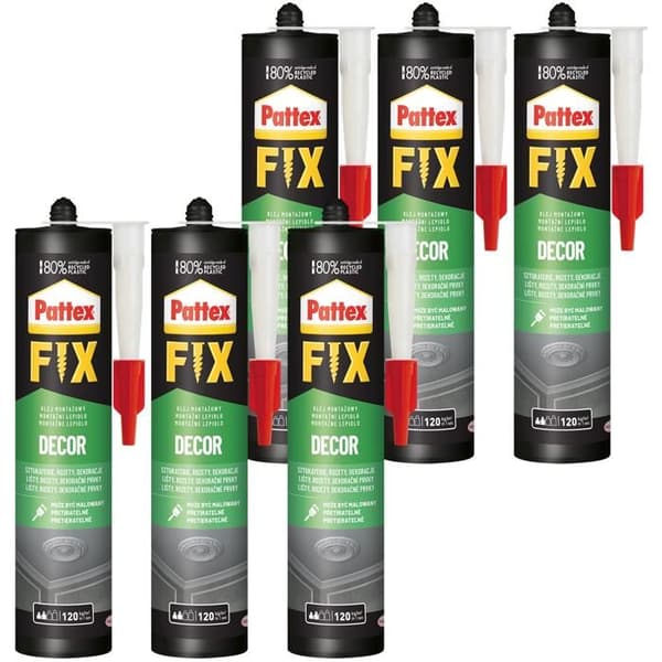 6x PATTEX FIX DECOR 380G DEKORATIV MONTERINGSLIM FÖR INOMHUS, VATTENTÄT