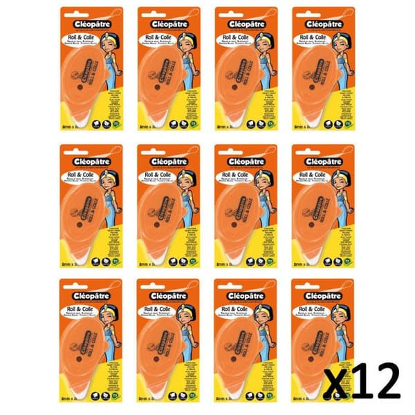 Parti med 12 stycken rullande dispenser för permanent lim Roll&amp;Colle Cléopâtre