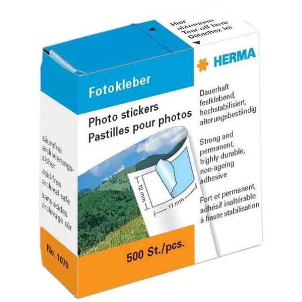 Fotopastiller - HERMA - 500 stycken - Vit - Sticky - Dispenserbox