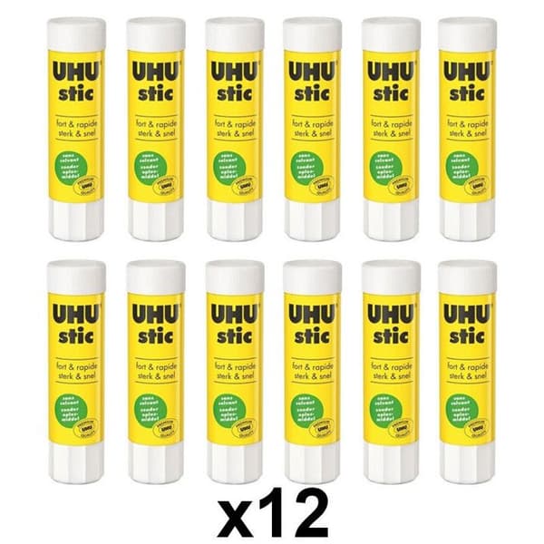 Klistersticka - UHU - 40g - Vit - 12-pack - Lösningsmedelsfri - Vattentvättbar