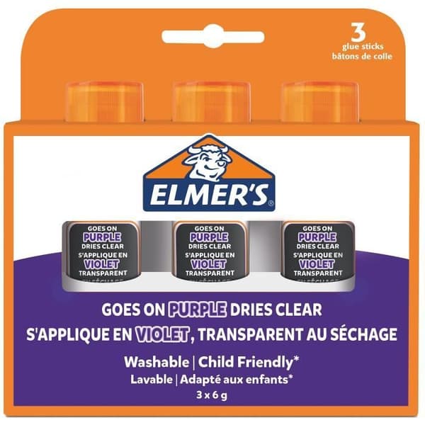 Elmers sticklila limstift, torkar klart, tvättbart och barnvänligt, 6g x 3