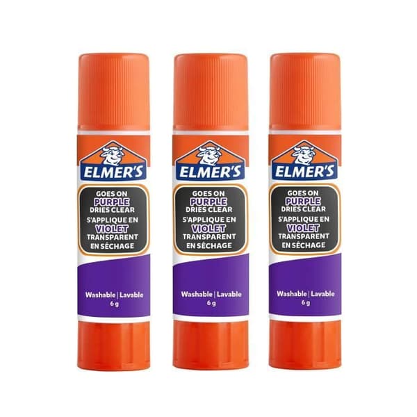 Elmers sticklila limstift, torkar klart, tvättbart och barnvänligt, 6g x 3