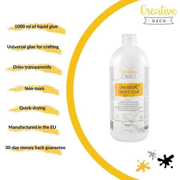 Creative Deco Vit PVA flytande lim | 1L | Universell icke-giftig vinyl | För filtglaspapp Tyg Trä Läderpapper