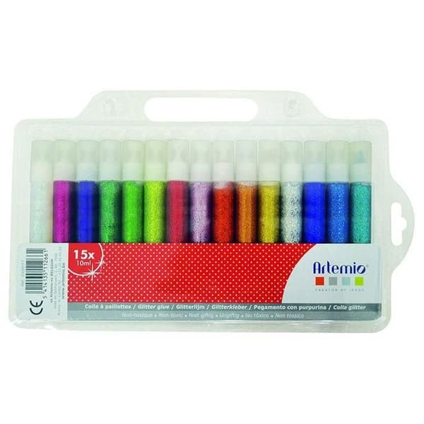 Glitterlim - ARTEMIO - Assortiment 15 rör - Nyans av blått - 10 ml per rör