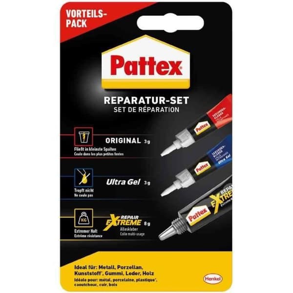 Reparationset - PATTEX - 3 delar - Snabbtorkande lim - Multifunktionell - Snabb reparation