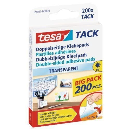 Självhäftande tabletter - TESA - Förpackning om 200 - Transparent - Kan flyttas - Inga spår av fett