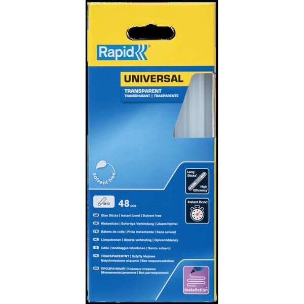 Lim - RAPID - 12 mm x 48 pinde - Transparent - Høj flow - Hærdetid 15 sek.
