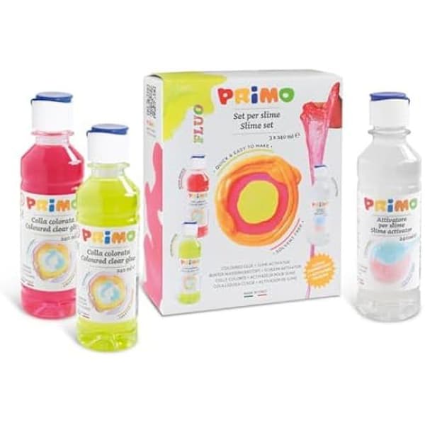 Färgad Transparent Flytande Lim - PRIMO - Fluorescerande Slime - 2 x 240 ml - Aktiverare Inkluderad - Tillverkat i Italien