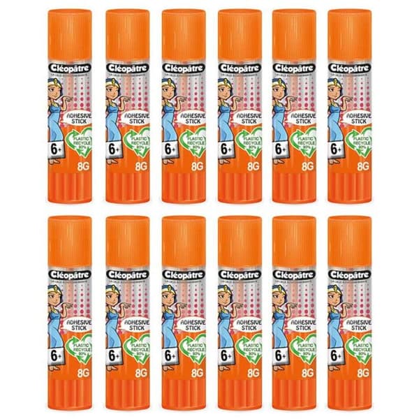 Kartong med 12 TRANSPARENTA limstift Cléostick Adhesive i 8 gr