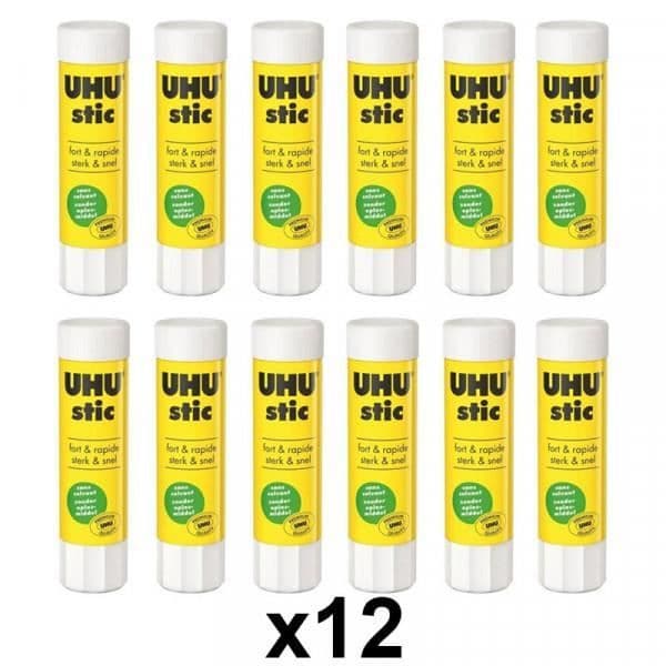 Set med 12 UHU 8.2G vita limstift