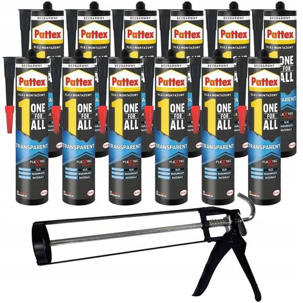12x Pattex One4All Transparent 290g monteringslim + skelettlimtång