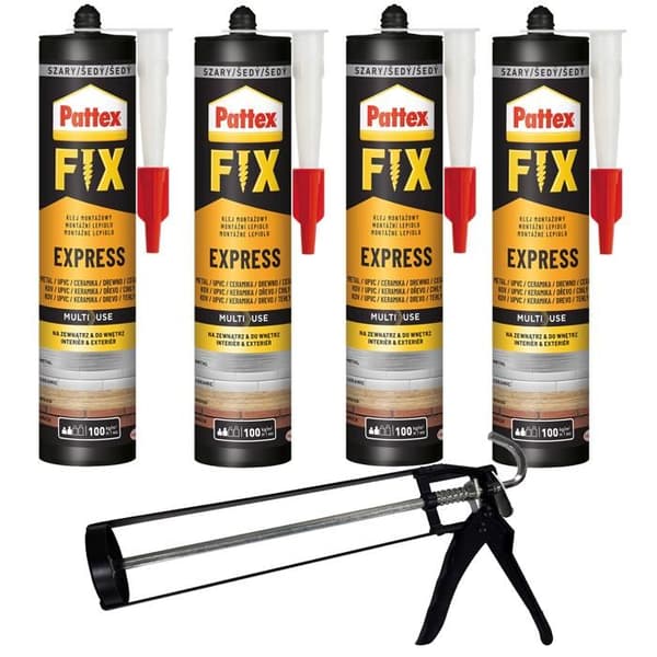 Monteringslim - Pattex - Fix Express - 375g - Inkluderar pistol - Omedelbar vidhäftning